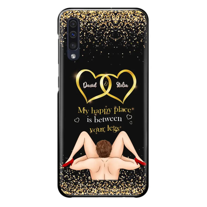 Custom Personalized Couple Phone Case - Gift Idea For Couple/Valentines Day - My Happy Place Is Between Your Legs - Case For iPhone/Samsung