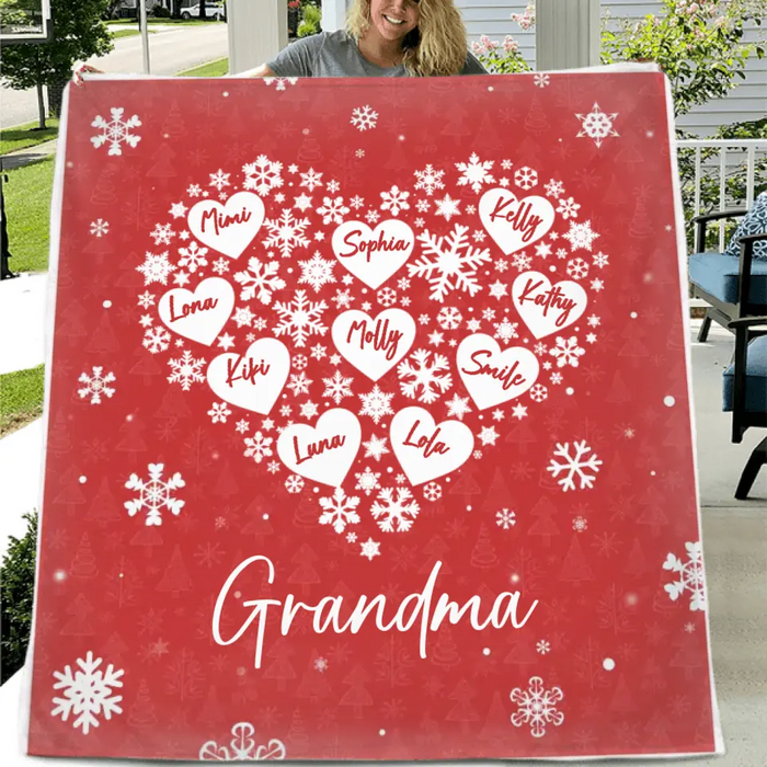 Custom Personalized Grandma Quilt/Single Layer Fleece Blanket - Gift Idea For Grandma/Christmas - Upto 10 Kids -  Grandma