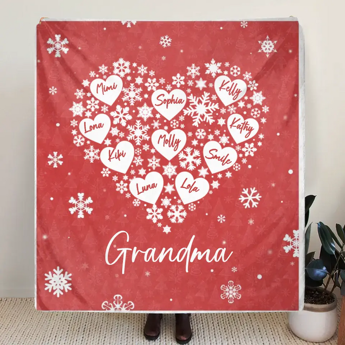 Custom Personalized Grandma Quilt/Single Layer Fleece Blanket - Gift Idea For Grandma/Christmas - Upto 10 Kids -  Grandma