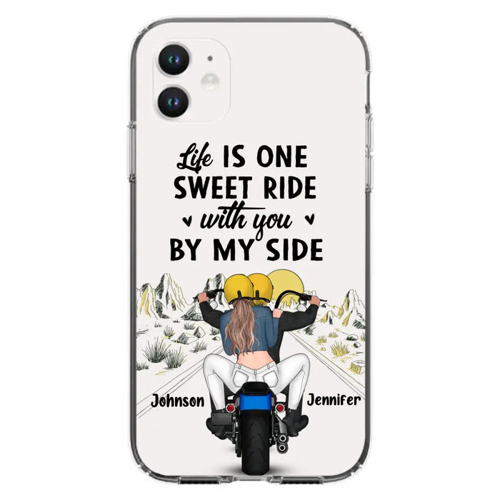 Personalized Couple Biker Phone Case - Gift Idea For Him/Gift To Husband From Wife - Life Is One Sweet Ride With You By My Side - Case For iPhone/Samsung