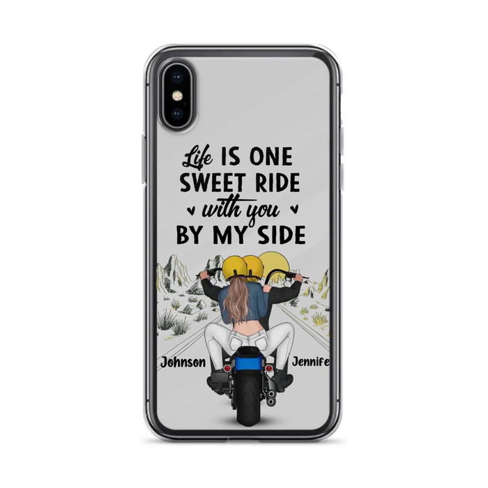 Personalized Couple Biker Phone Case - Gift Idea For Him/Gift To Husband From Wife - Life Is One Sweet Ride With You By My Side - Case For iPhone/Samsung