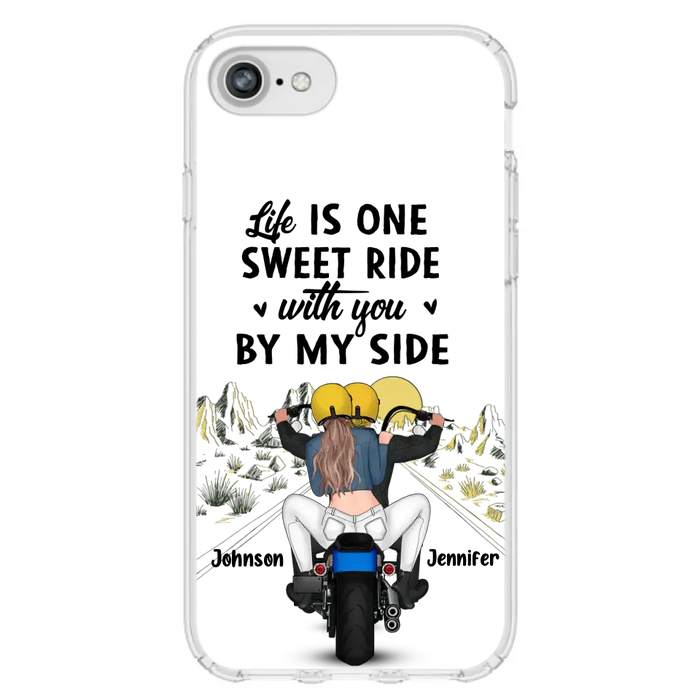 Personalized Couple Biker Phone Case - Gift Idea For Him/Gift To Husband From Wife - Life Is One Sweet Ride With You By My Side - Case For iPhone/Samsung