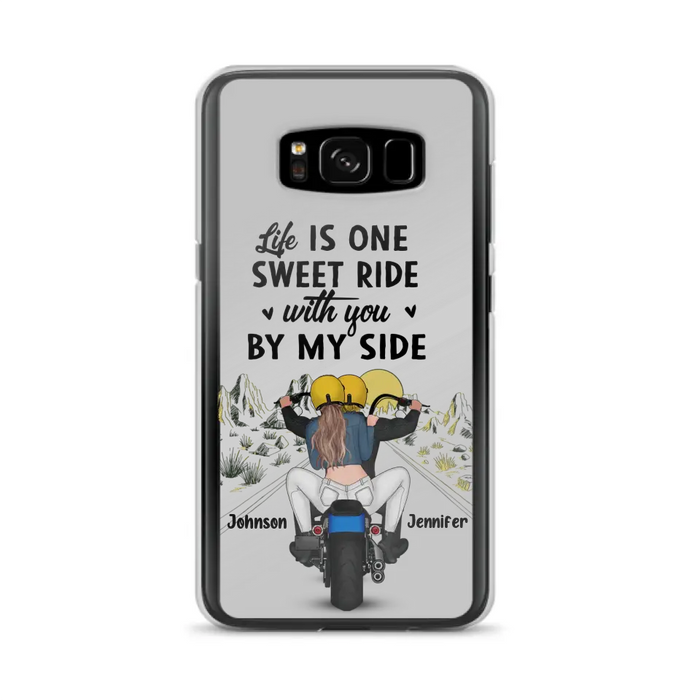 Personalized Couple Biker Phone Case - Gift Idea For Him/Gift To Husband From Wife - Life Is One Sweet Ride With You By My Side - Case For iPhone/Samsung