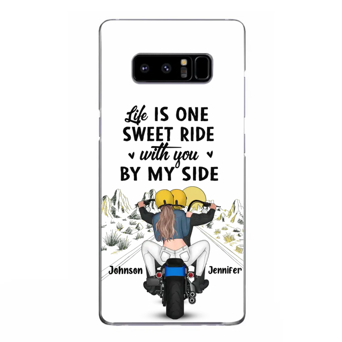 Personalized Couple Biker Phone Case - Gift Idea For Him/Gift To Husband From Wife - Life Is One Sweet Ride With You By My Side - Case For iPhone/Samsung