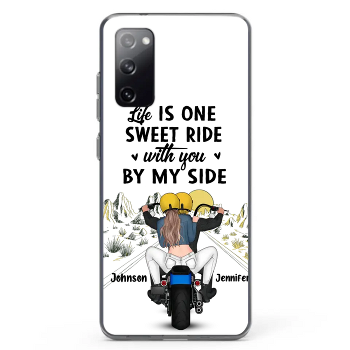 Personalized Couple Biker Phone Case - Gift Idea For Him/Gift To Husband From Wife - Life Is One Sweet Ride With You By My Side - Case For iPhone/Samsung