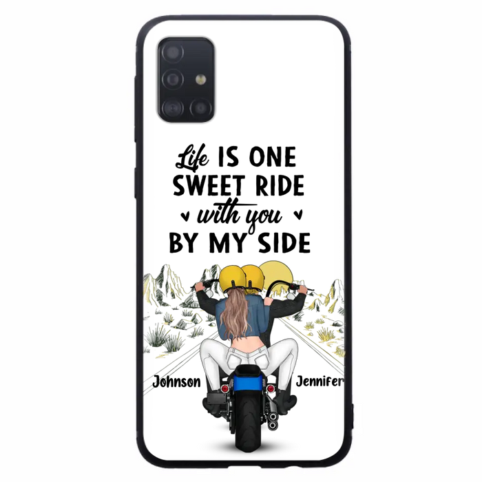 Personalized Couple Biker Phone Case - Gift Idea For Him/Gift To Husband From Wife - Life Is One Sweet Ride With You By My Side - Case For iPhone/Samsung