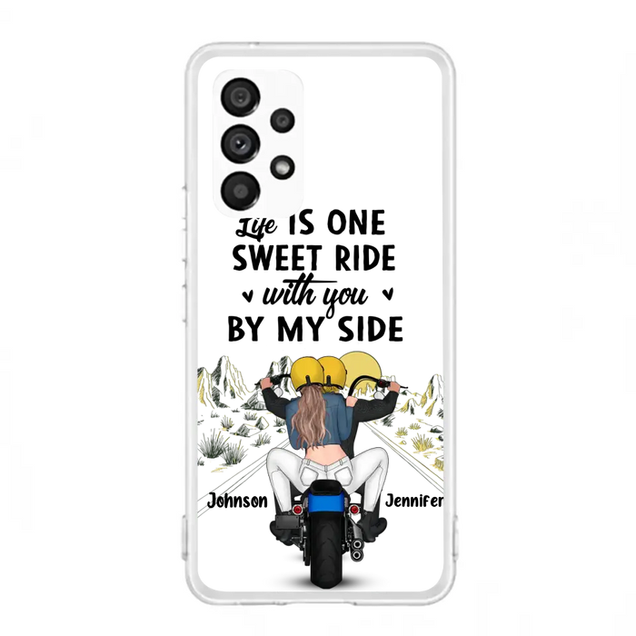 Personalized Couple Biker Phone Case - Gift Idea For Him/Gift To Husband From Wife - Life Is One Sweet Ride With You By My Side - Case For iPhone/Samsung