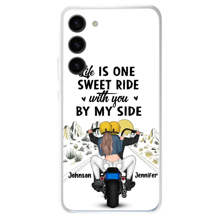 Personalized Couple Biker Phone Case - Gift Idea For Him/Gift To Husband From Wife - Life Is One Sweet Ride With You By My Side - Case For iPhone/Samsung