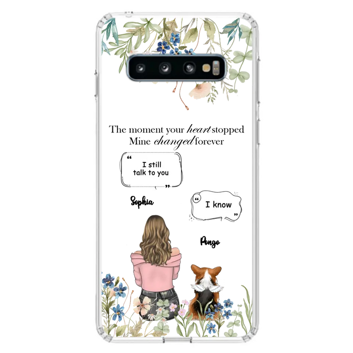 Personalized Memorial Dog Mom Phone Case - Upto 4 Dogs - Gift Idea for Dog Lovers/Owners - The Moment Your Heart Stopped Mine Changed Forever - Case For iPhone/Samsung