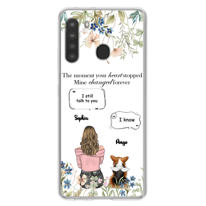 Personalized Memorial Dog Mom Phone Case - Upto 4 Dogs - Gift Idea for Dog Lovers/Owners - The Moment Your Heart Stopped Mine Changed Forever - Case For iPhone/Samsung