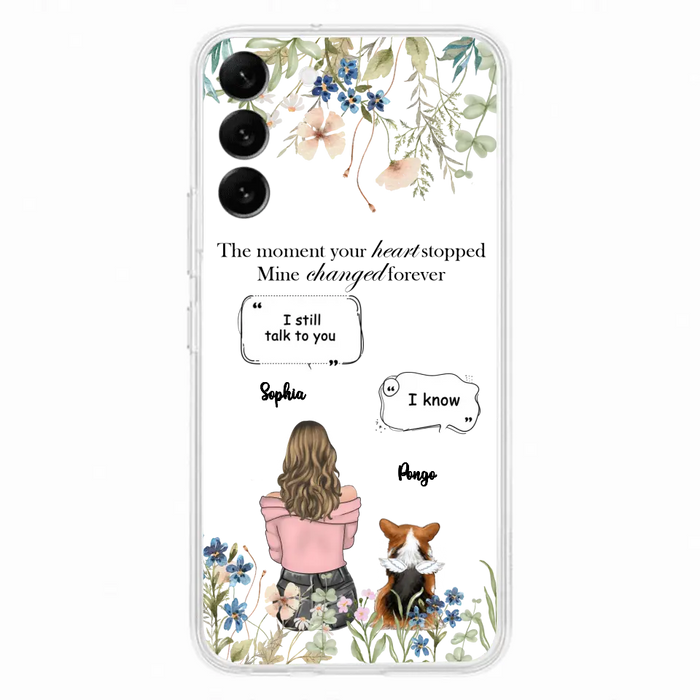 Personalized Memorial Dog Mom Phone Case - Upto 4 Dogs - Gift Idea for Dog Lovers/Owners - The Moment Your Heart Stopped Mine Changed Forever - Case For iPhone/Samsung