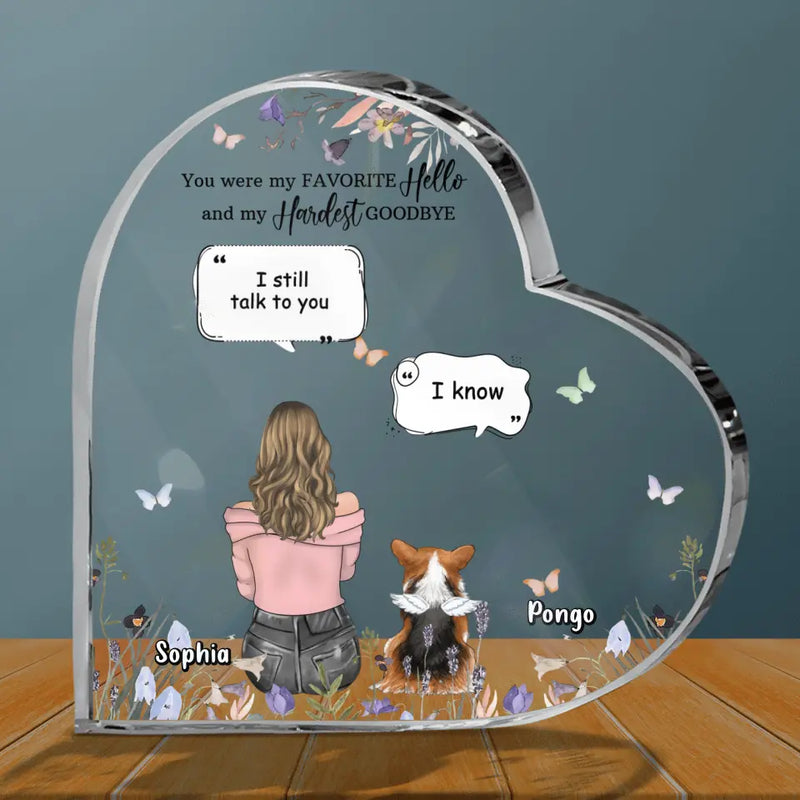 Personalized Memorial Dog Crystal Heart - Up to 4 Dogs - Gift Idea for Dog Lovers/Owners - You Were My Favorite Hello And My Hardest Goodbye