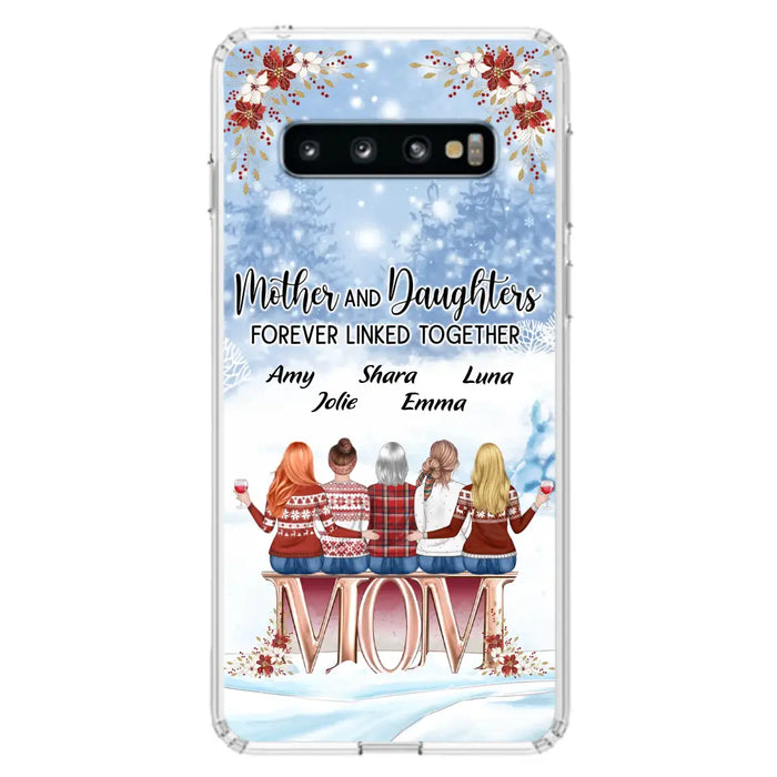 Personalized Mom Phone Case - Mother With Upto 4 Daughters - Gift Idea For Mother's Day From Daughter - Mother And Daughters Forever Linked Together - Case For iPhone/Samsung