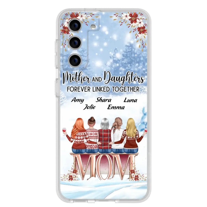 Personalized Mom Phone Case - Mother With Upto 4 Daughters - Gift Idea For Mother's Day From Daughter - Mother And Daughters Forever Linked Together - Case For iPhone/Samsung