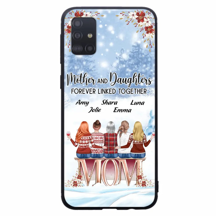 Personalized Mom Phone Case - Mother With Upto 4 Daughters - Gift Idea For Mother's Day From Daughter - Mother And Daughters Forever Linked Together - Case For iPhone/Samsung