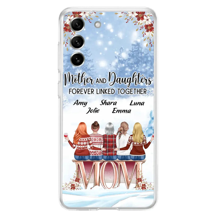 Personalized Mom Phone Case - Mother With Upto 4 Daughters - Gift Idea For Mother's Day From Daughter - Mother And Daughters Forever Linked Together - Case For iPhone/Samsung