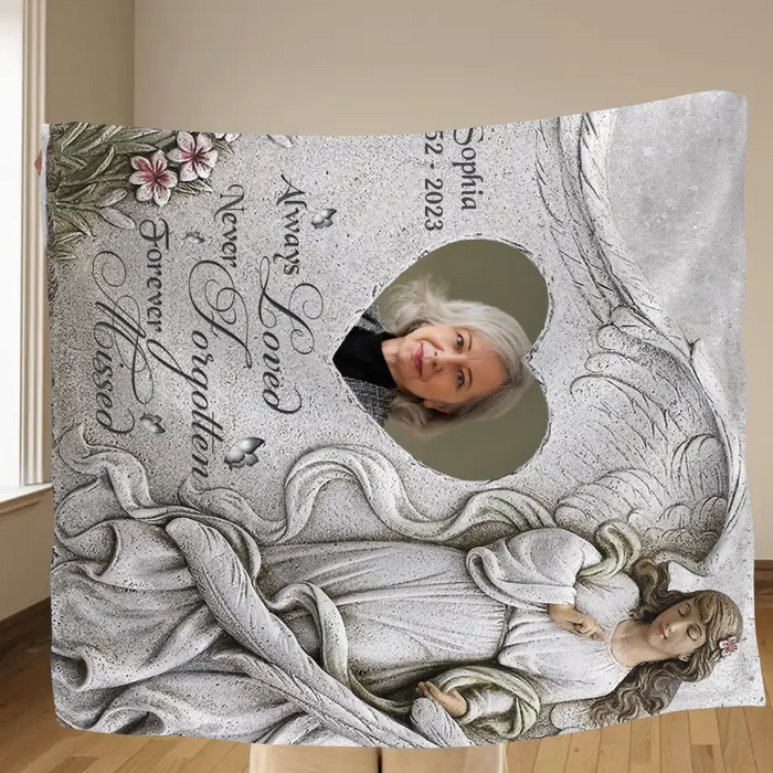 Personalized Memorial Quilt/Single Layer Fleece Blanket - Upload Photo - Memorial Gift Idea For Family Member - Always Loved Never Forgotten Forever Missed