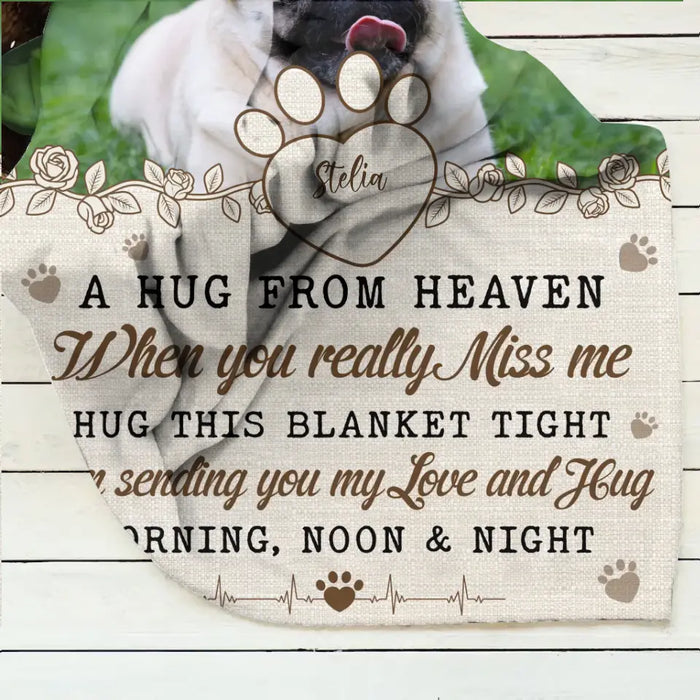 Personalized Memorial Pet Quilt/Single Layer Fleece Blanket - Upload Photo - Memorial Gift Idea For Pet Owners - A Hug From Heaven