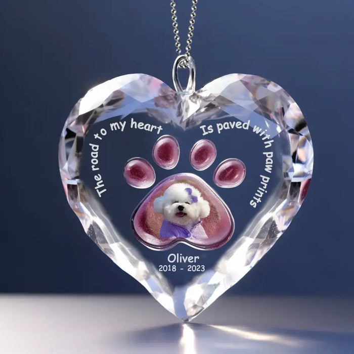 Custom Personalized Memorial Photo Acrylic Ornament - Memorial Gift Idea For Dog Lover - The Road To My Heart Is Paved With Paw Prints