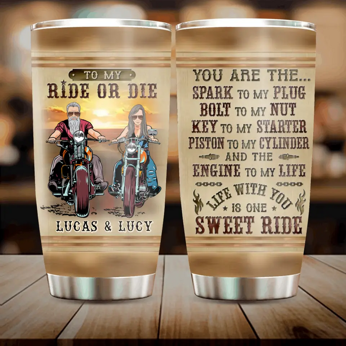 Custom Personalized Couple Biker Tumbler - Gift Idea For Him/Gift To Husband From Wife - To My Ride Or Die