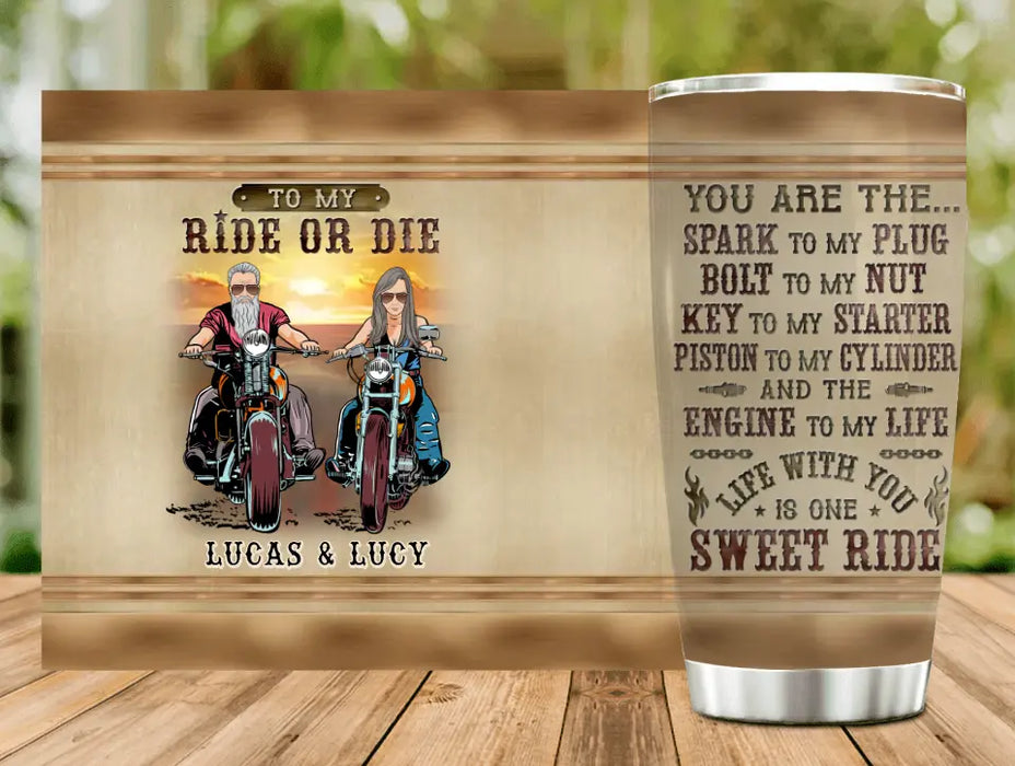 Custom Personalized Couple Biker Tumbler - Gift Idea For Him/Gift To Husband From Wife - To My Ride Or Die