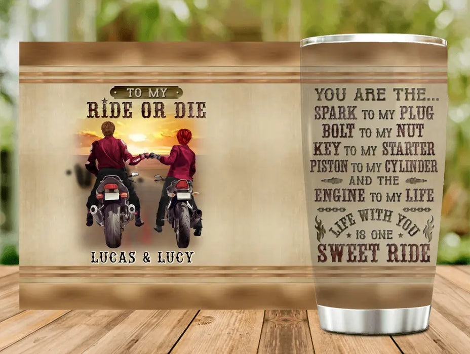 Custom Personalized Couple Biker Tumbler - Gift Idea For Him/Gift To Husband From Wife - You Are The Spark To My Plug