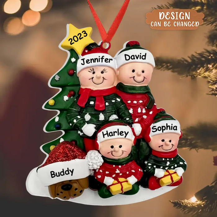 Custom Personalized Family Acrylic Ornament - Couple/Parents with upto 2 Kids and 2 Pets - Christmas Gift Idea for Family & Dog/Cat Lovers