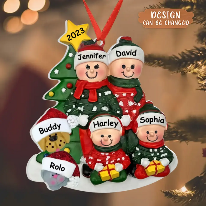 Custom Personalized Family Acrylic Ornament - Couple/Parents with upto 2 Kids and 2 Pets - Christmas Gift Idea for Family & Dog/Cat Lovers