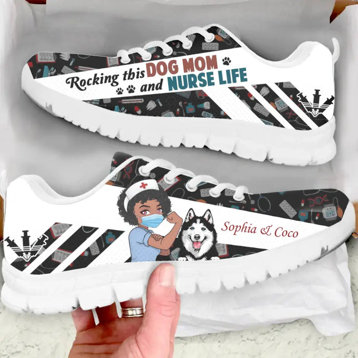 Custom Personalized Nurse & Dog Sneakers - Gift Idea for Nurses/Dog Lovers - Rocking This Dog Mom and Nurse Life