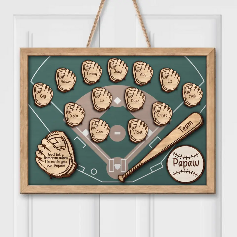 Personalized Baseball Wooden Sign - Up to 13 Kids - Gift Idea For Grandpa/Father/Baseball Lover - God Hit A Homerun When He Made You Our Papaw