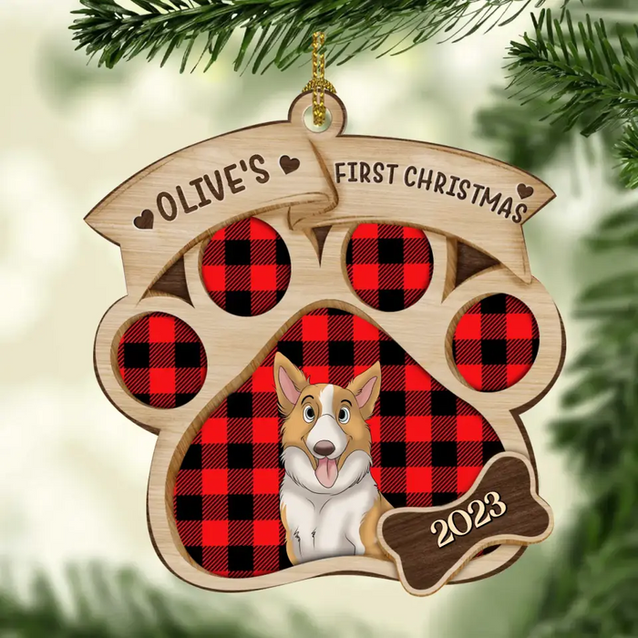 Custom Personalized Dog First Christmas Wooden Ornament - Upto 3 Dogs - Christmas Gift Idea For Dog Lover