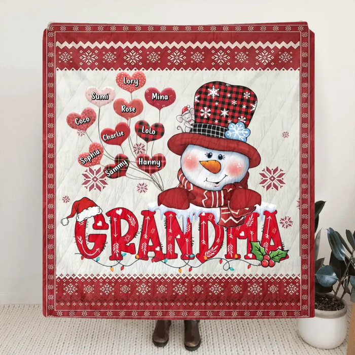 Personalized Grandma Quilt/Single Layer Fleece Blanket - Gift Idea For Grandma/Christmas - Upto 10 Grandkids -  Grandma