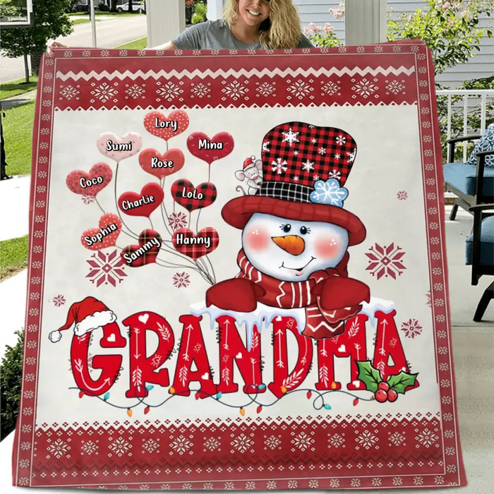 Personalized Grandma Quilt/Single Layer Fleece Blanket - Gift Idea For Grandma/Christmas - Upto 10 Grandkids -  Grandma