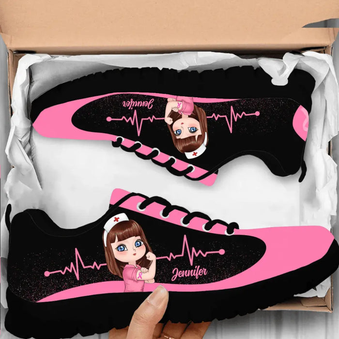 Custom Personalized Breast Cancer Sneakers - Gift To Friend/ Woman - You'll Never Walk Alone