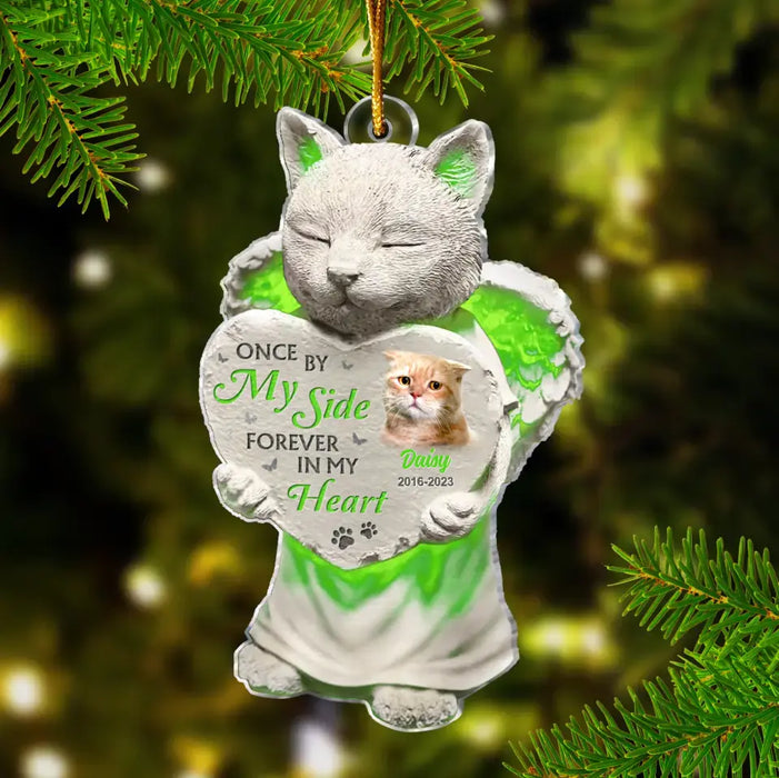 Custom Personalized Cat Acrylic Ornament - Memorial Gift Idea For Cat Lovers - Upload Cat Photo - Once By My Side Forever In My Heart