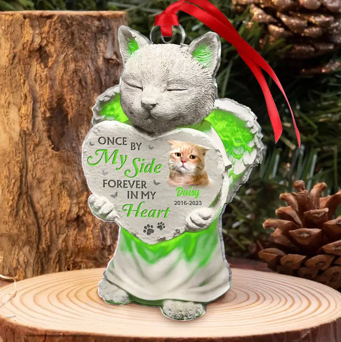 Custom Personalized Cat Acrylic Ornament - Memorial Gift Idea For Cat Lovers - Upload Cat Photo - Once By My Side Forever In My Heart