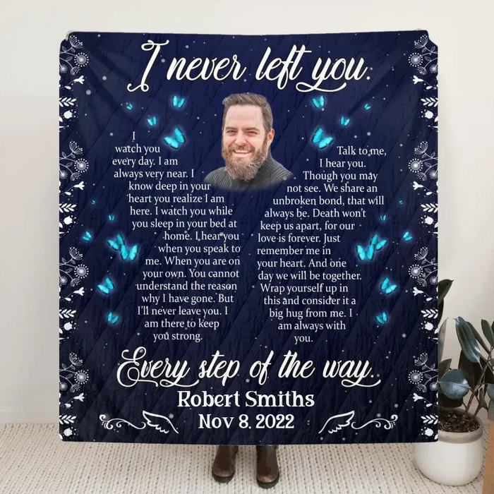 Custom Personalized Memorial Quilt/Single Layer Fleece Blanket - Upload Photo - Memorial Gift Idea For Family Member - I Watch You Every Day