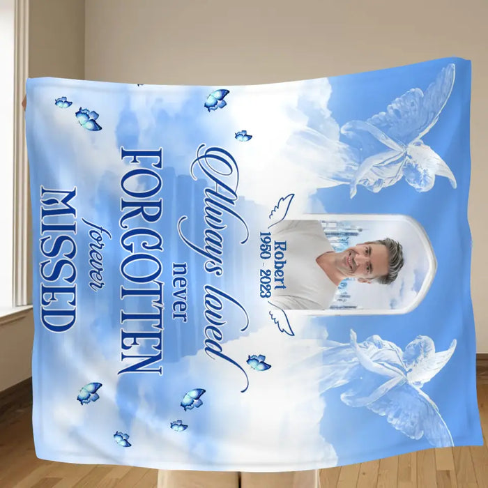 Custom Personalized Memorial Quilt/Single Layer Fleece Blanket - Upload Photo - Memorial Gift Idea For Family Member - Always Loved Never Forgotten Forever Missed