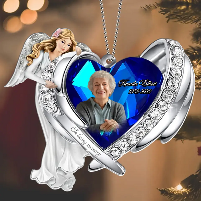 Custom Personalized Angel Heart Memorial Acrylic Ornament - Memorial Gift Idea For Family Member - Upload Photo - In Loving Memory