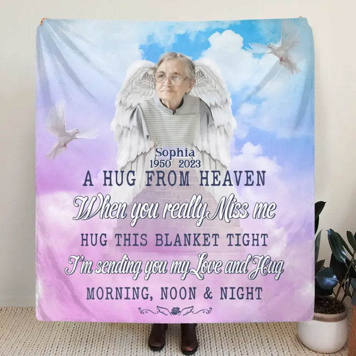 Custom Personalized Memorial Quilt/Single Layer Fleece Blanket - Upload Photo - Memorial Gift Idea For Family Member - I'm Sending You My Love And Hug