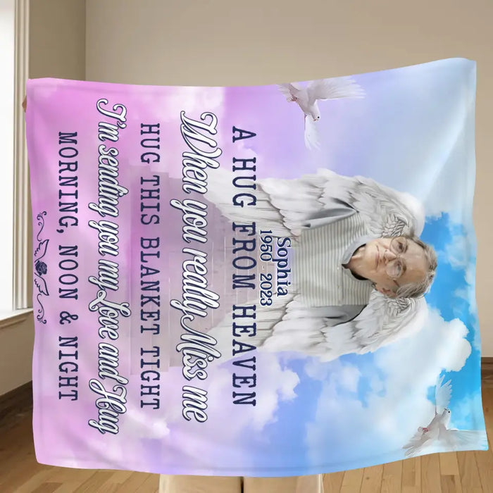 Custom Personalized Memorial Quilt/Single Layer Fleece Blanket - Upload Photo - Memorial Gift Idea For Family Member - I'm Sending You My Love And Hug