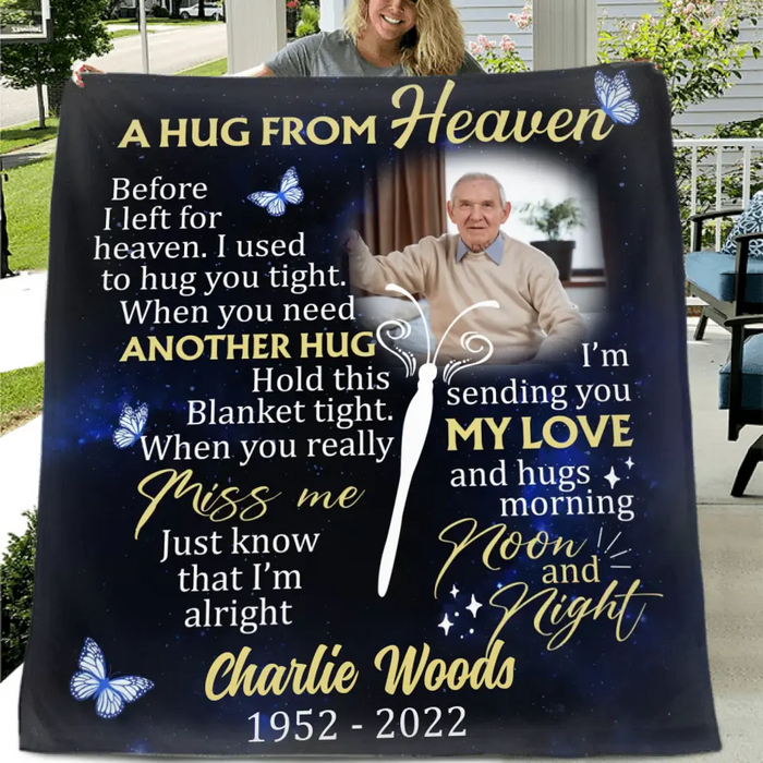 Custom Personalized Memorial Quilt/Single Layer Fleece Blanket - Upload Photo - Memorial Gift Idea For Family Member - I Used To Hug You Tight