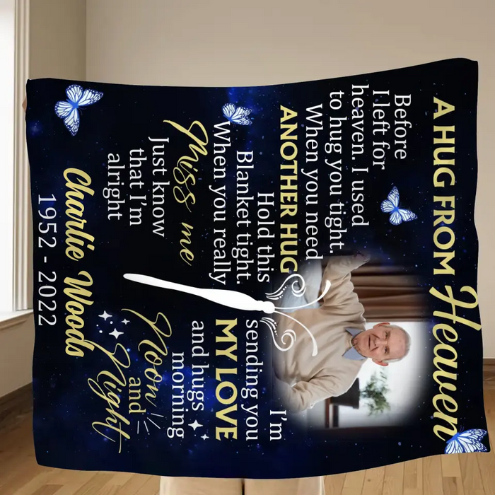 Custom Personalized Memorial Quilt/Single Layer Fleece Blanket - Upload Photo - Memorial Gift Idea For Family Member - I Used To Hug You Tight