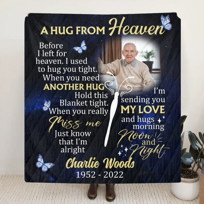 Custom Personalized Memorial Quilt/Single Layer Fleece Blanket - Upload Photo - Memorial Gift Idea For Family Member - I Used To Hug You Tight