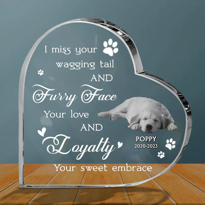 Custom Personalized Memorial Dog Crystal Heart - Upload Photo - Memorial Gift Idea For Pet Lover - I Miss Your Wagging Tail And Furry Face