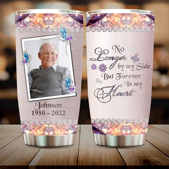 Custom Personalized Memorial Photo Tumbler - Memorial Gift Idea For Family - No Longer By My Side But Forever In My Heart