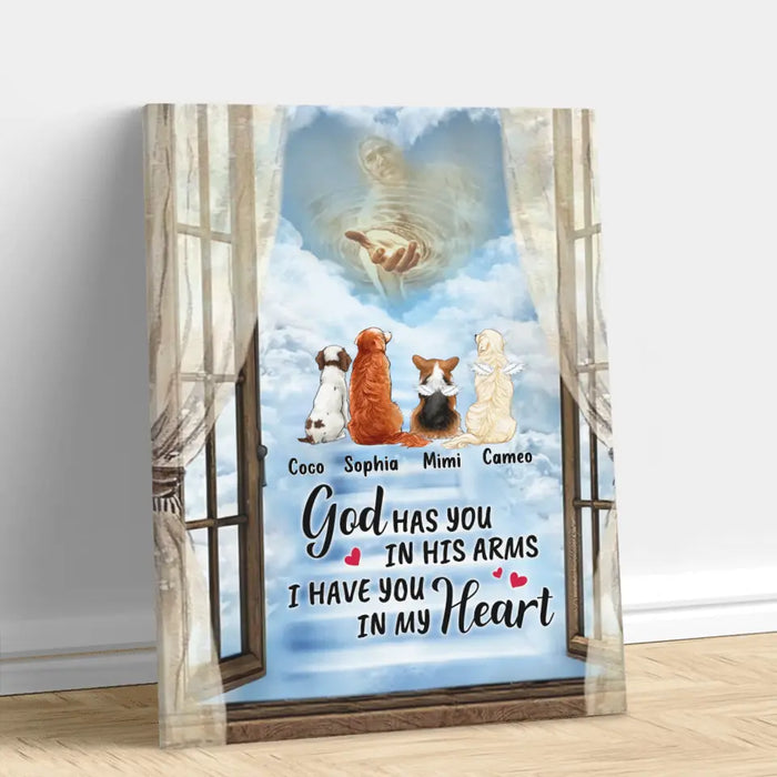 Personalized Memorial Pet Vertical Canvas - Memorial Gift Idea For Pet Lovers - God Has You In His Arms I Have You In My Heart