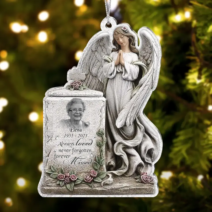 Custom Personalized Praying Angel Memorial Acrylic Ornament - Upload Photo - Christmas Memorial Gift Idea For Family Member - Always Loved Never Forgotten Forever Missed