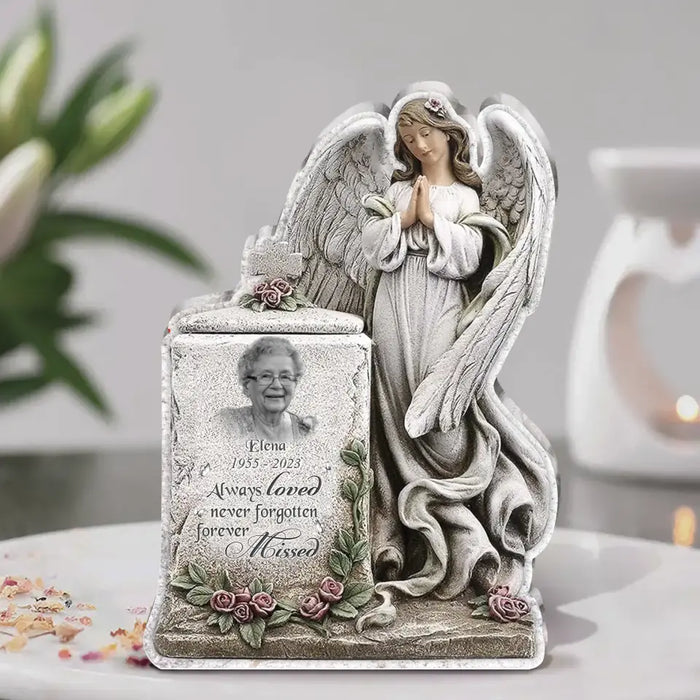 Custom Personalized Praying Angel Memorial Acrylic Plaque - Upload Photo - Christmas Memorial Gift Idea For Family Member - Always Loved Never Forgotten Forever Missed