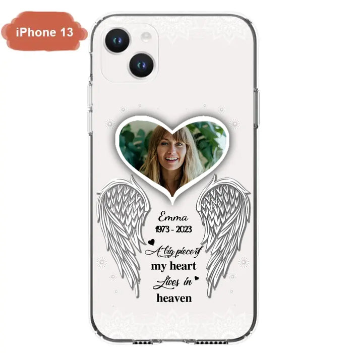 Custom Personalized Memorial Photo Phone Case -  Memorial Gift Idea For Family - A Big Piece Of My Heart Lives In Heaven - Case for iPhone/Samsung